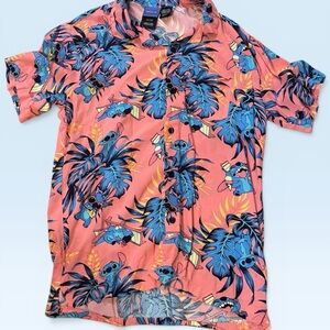 Disney Stitch Coral and Blue Tropical Shirt